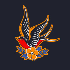 Hand drawn illustration of swallow bird