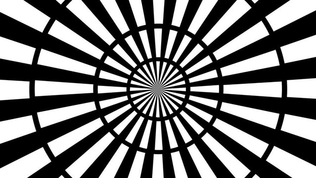 Animated circle spiral background. Sun rays black and white footage.