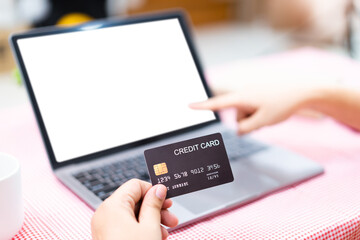 Happy Asian fat women friend excited in online shopping with special discount and using credit card to make a payment.
