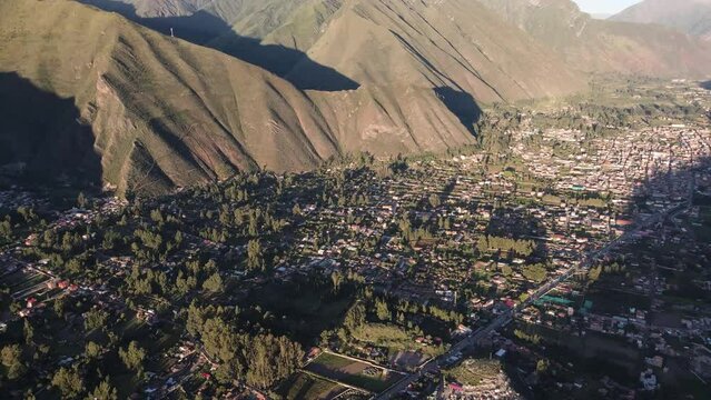 Aerial Shot Of Andean Highlands In Famous Sacred Valley in Cusco Perú