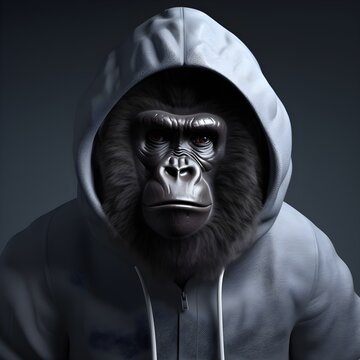 "Urban Strength: The Hooded Gorilla's Domain" | Creative Concept Design | AI Generated Artwork