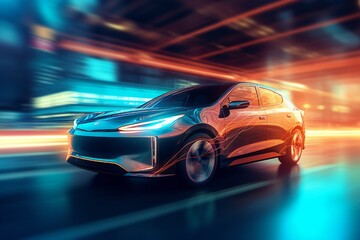Fototapeta na wymiar Futuristic Electric Future Concept Car Design on Black Background Generative AI