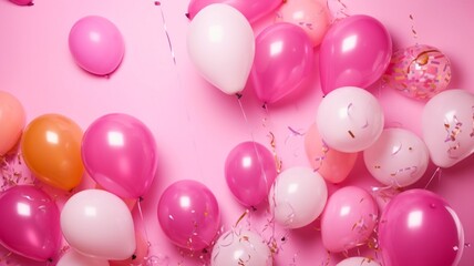 Balloons on pink background with free space for text Generative AI