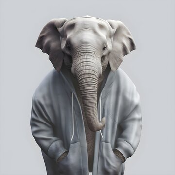 "Gentle Giant in the Hood: The Elephant's Cozy Style" | Creative Concept Design | Generative AI Artwork
