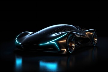 Futuristic Electric Future Concept Car Design on Black Background Generative AI