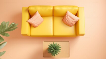 Soft yellow sofa on yellow background Generative AI