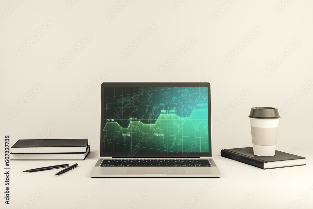 Aufkleber modern computer display with abstract graphic data spreadsheet sketch, analytics and analysis concep