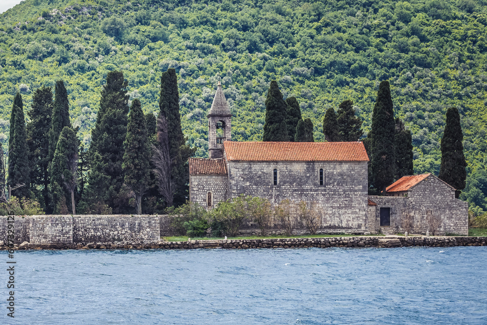 Poster St George Island with Benedictine monastery near Perast on Kotor Bay in Montenegro