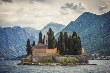 Benedictine monastery on St George Island near Perast town, Kotor Bay, Montenegro