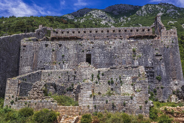 Fototapeta na wymiar Historic Saint Cross Fortress in Perast historical town in Kotor Bay on Adriatic Sea, Montenegro