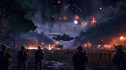 Obraz premium Military Game Artwork at Night