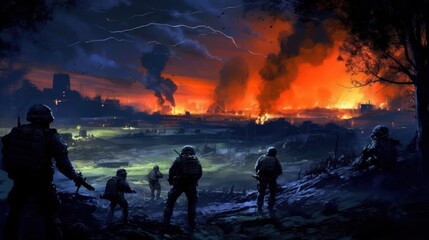 Fototapeta na wymiar Military Game Artwork at Night
