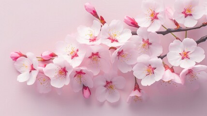 Spring sakura flowers on pink pastel background Generative AI