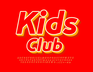 Vector creative Sign Kids Club.  Bright Red 3D Font. Trendy Alphabet Letters and Numbers