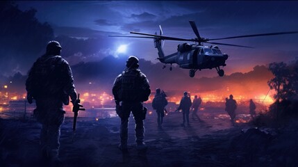 Fototapeta na wymiar Military Game Artwork at Night