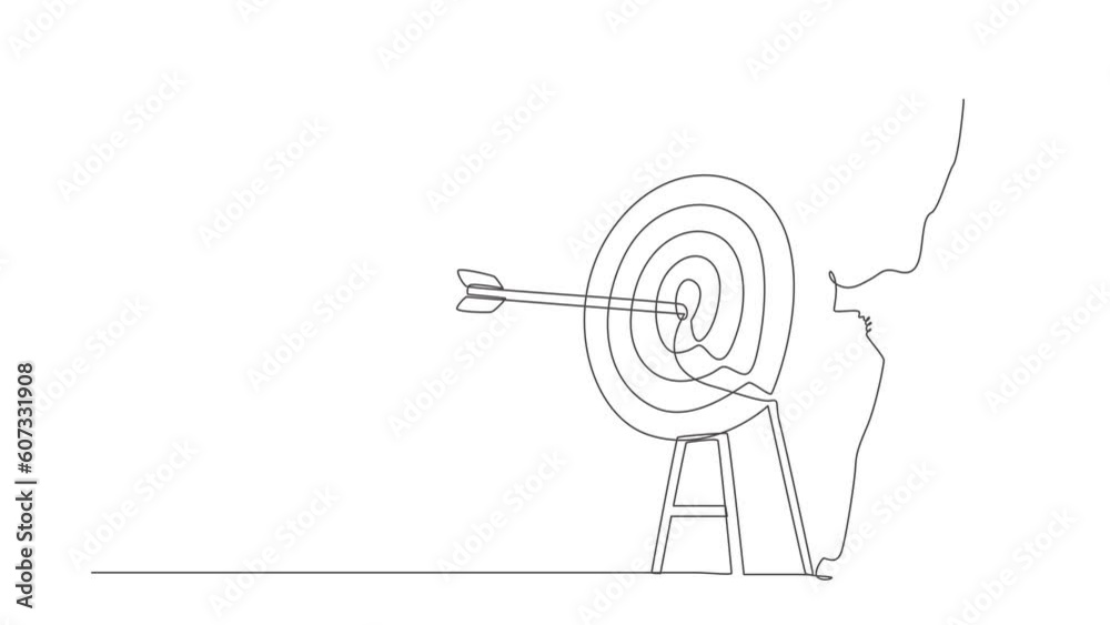 Poster animated self drawing of continuous line draw robot raised hand with fist gesture, arrow exact into 