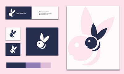 The concept of a minimalist rabbit logo, with a variety of uniqueness for your business, such as sticker name cards and accompanied by a color palette