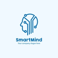 Artificial Intelligence Logo. Human head with electronics Circuit Shape for Logo