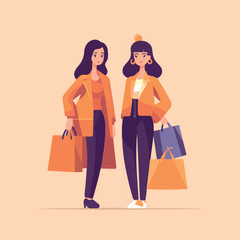 Women are shopping with bags