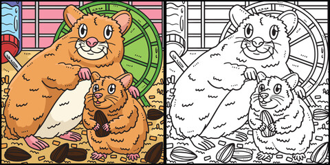 Mother Hamster and Baby Hamster Illustration