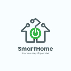 House with Electronic Circuit and Power Button Shape for Logo