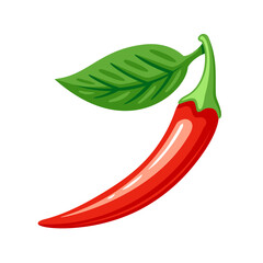 Red chili pepper in cartoon style isolated on white background. Hot chili pepper cooking food. Vector illustration