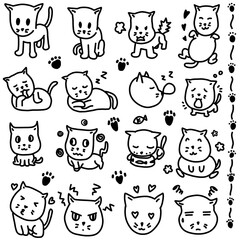 Fototapeta premium Hand drawing black line cats in various actions