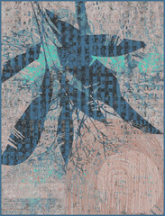 Bohemian Grungy wall art design  card. line art flower. botanical leaves, Organic shapes, Watercolor. Abstract wallpaper background vector design for wedding invitation, vip cover template, rug, scarf