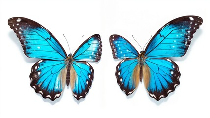 Set two beautiful blue tropical butterflies Generative AI