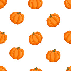 Seamless pattern with autumn pumpkins. October harvest. Thanksgiving and Halloween. Vector illustration for fabrics, textures, wallpapers, posters, cards. Editable elements.