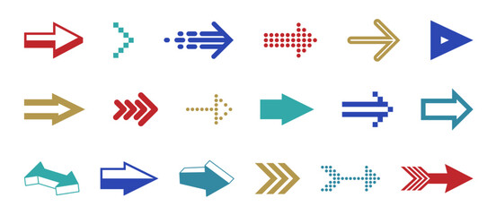 Diverse arrow cursors vector set, different shapes styles and concepts arrows single color monochrome graphic design elements for icons or logos.