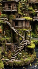nice tiny garden with moss lichens, living plants and intricate details, ai generated image
