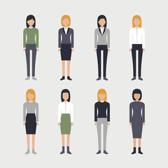 Set of modern female office characters. Flat style vector.