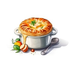 Chicken pot pie dish isolated on white background. Generative AI
