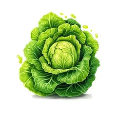 Obraz premium Lettuce vegetable isolated on white background, flat illustration. Generative AI