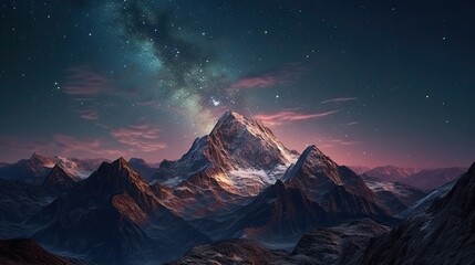 Plakat Twilight sky over mount Everest. Travel and camping mountain. Generative AI