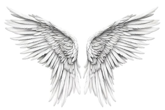 White angel wings on white background