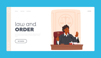 Law and Order Landing Page Template. Experienced, Fair, And Authoritative Female Judge Character, Bringing Wisdom