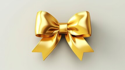 Shiny golden satin ribbon with bow isolated on white background. Generative AI