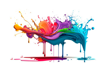 Exploding liquid paint in rainbow colors with splashes	