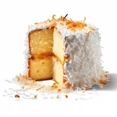 Coconut Cake delicious dessert isolated on white background. Generative AI
