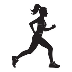 Fototapeta na wymiar Girl Running Vector Silhouette, black and white vector silhouette