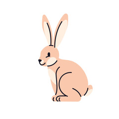 Hare, rabbit, forest animal with long ears. Wild leous, bunny profile. Jackrabbit character sitting, side view. Cute mammal. Flat vector illustration isolated on white background