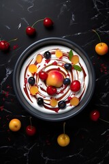 Fototapeta na wymiar Pavlova delicious dessert on stone surface background. Generative AI