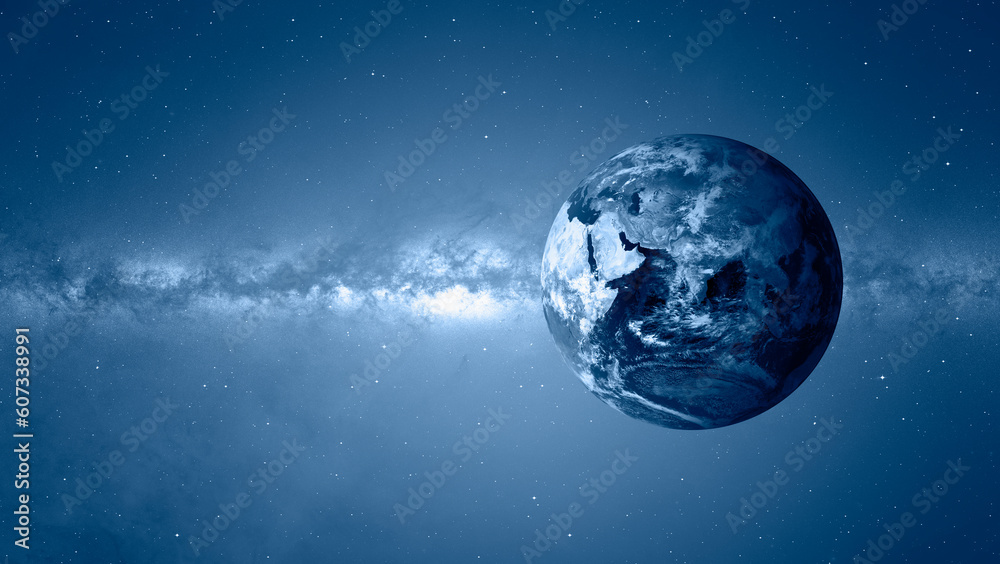 Wall mural Planet Earth in front of the Milky Way galaxy 