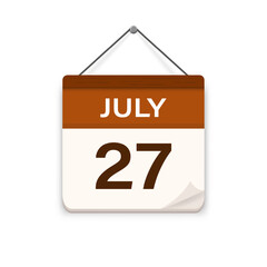 july 27, Calendar icon with shadow. Day, month. Meeting appointment time. Event schedule date. Flat vector illustration. 