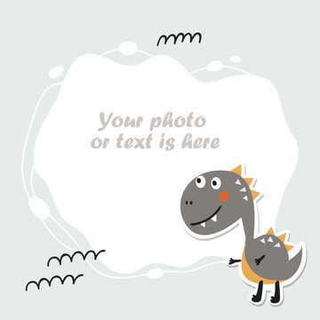 Baby photo frame, invitation template with dinosaur