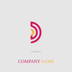 Minimalistic logo icon design and company name isolated on a gray background