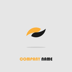 Minimalistic logo icon design and company name isolated on a gray background