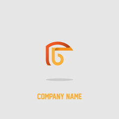 Orange-red icon in the center of a light gray background for the name of the company
